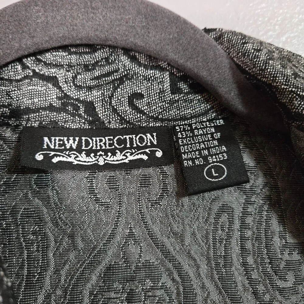 Vintage  L Tapestry Maximalist Art to‎ Wear Beaded Black Silver Shirt Jacket